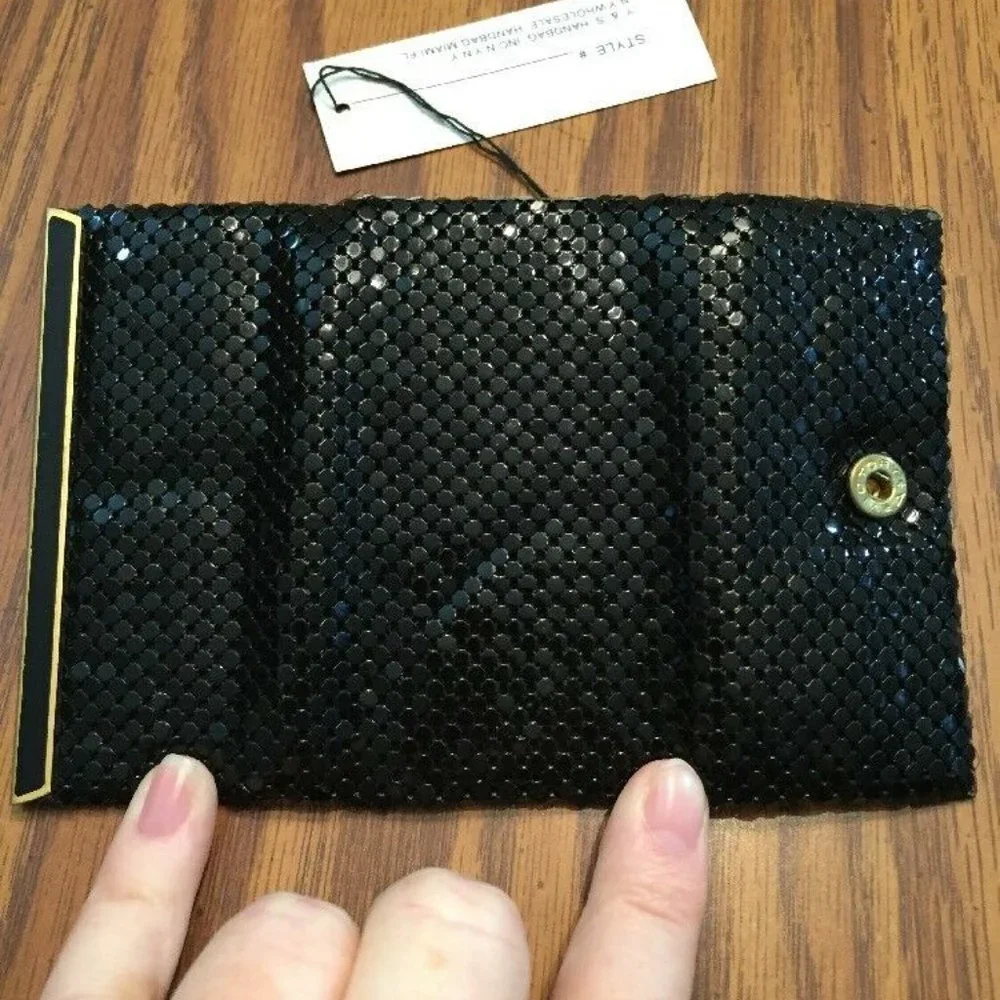 Vintage Y2K Black Sequin Mesh Trifold Key Holder Made USA‎ Y&S NWT Evening Glam